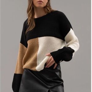 Sweet Wanderer Black and Tan Crew Neck Sweater